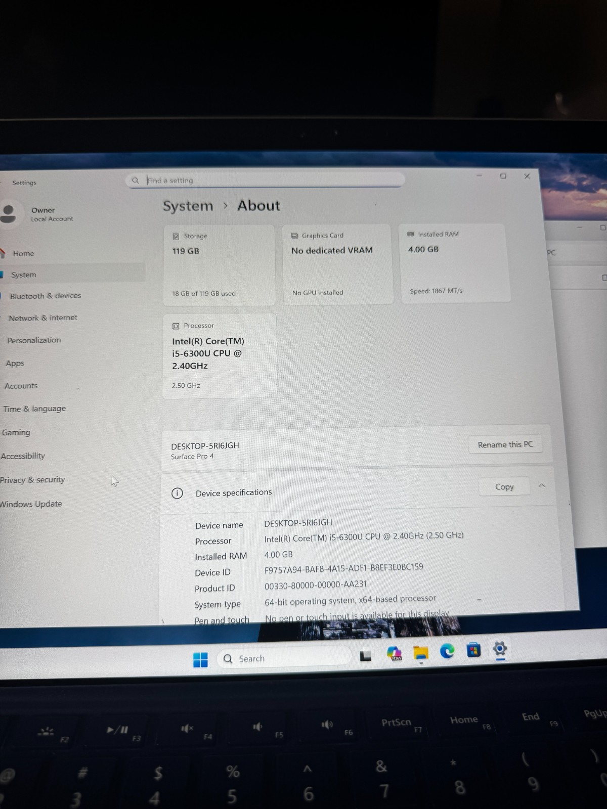Microsoft Surface Pro 4 Core I5-6300U 128GB SSD 4GB RAM Laptop #6333