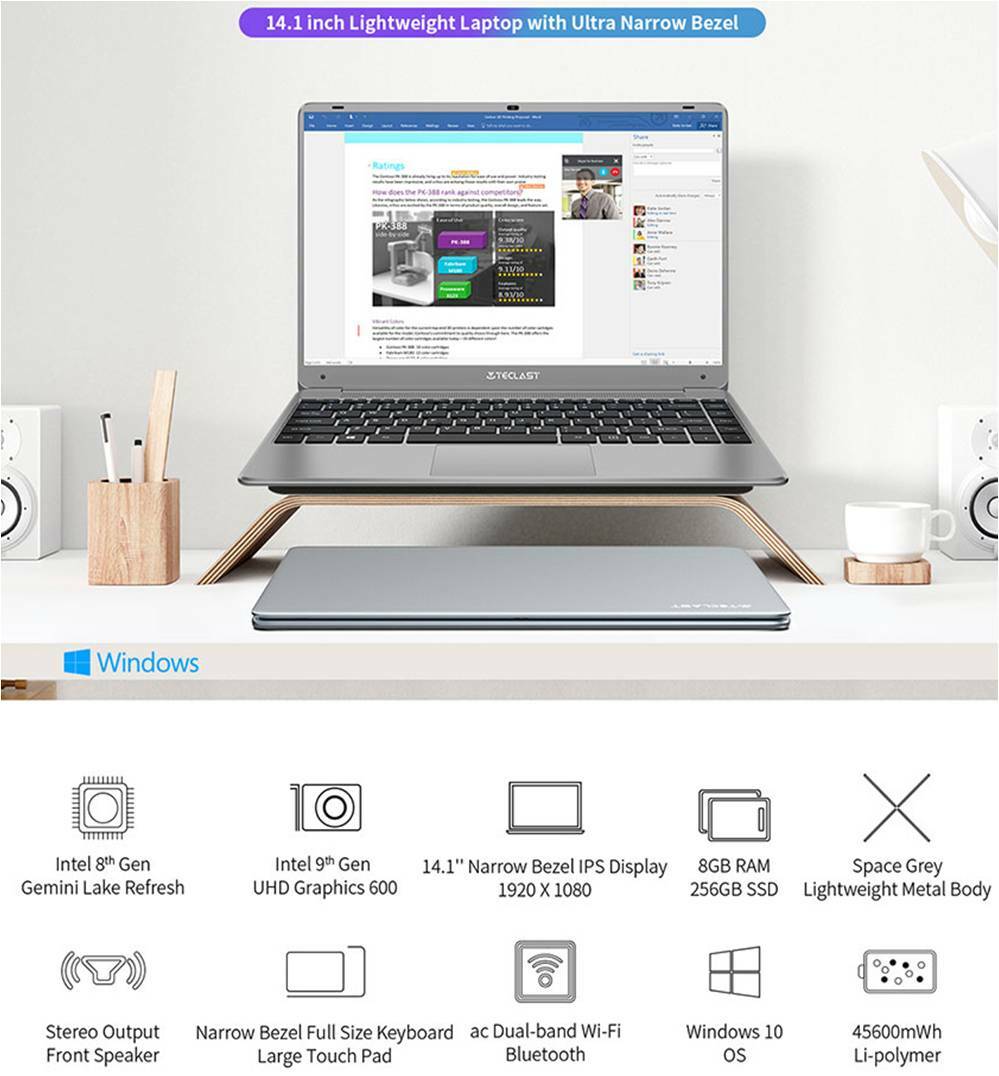 8GB RAM 256GB SSD Intel Gemini Lake N4120 1920x1080Dual-band Wi-Fi 14.1″ Laptop