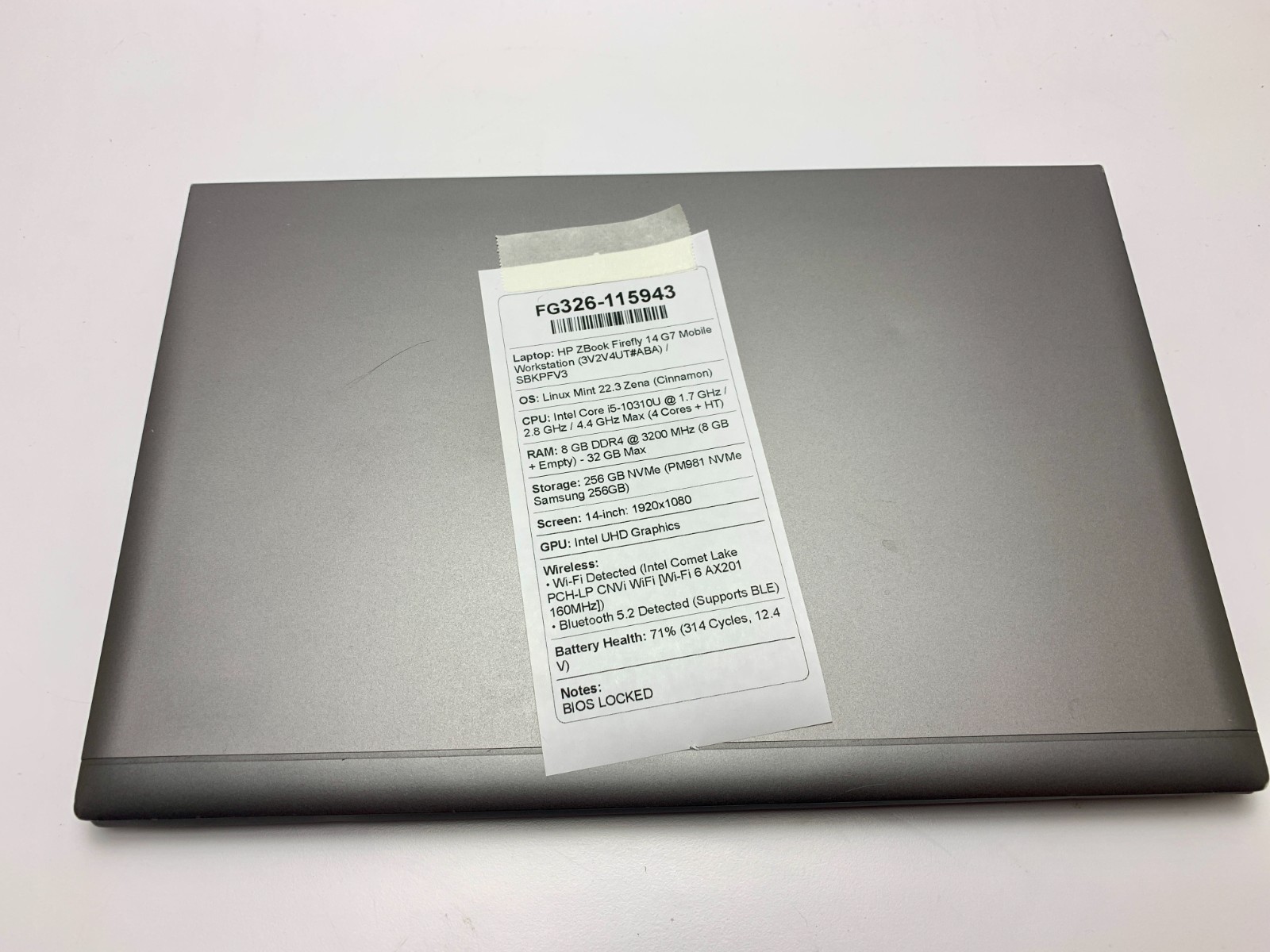 HP ZBook Firefly 14 G7 | i5-10310U | 8GB RAM | 256GB NVMe | LINUX | BIOS LOCKED