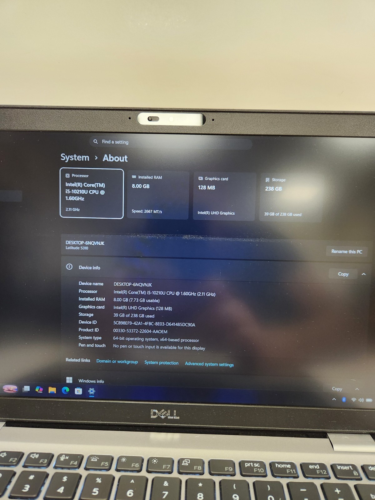 DELL Latitude 5310 Laptop Core i5-10210U, 8GB RAM, 256GB NVME, Win11 #0520