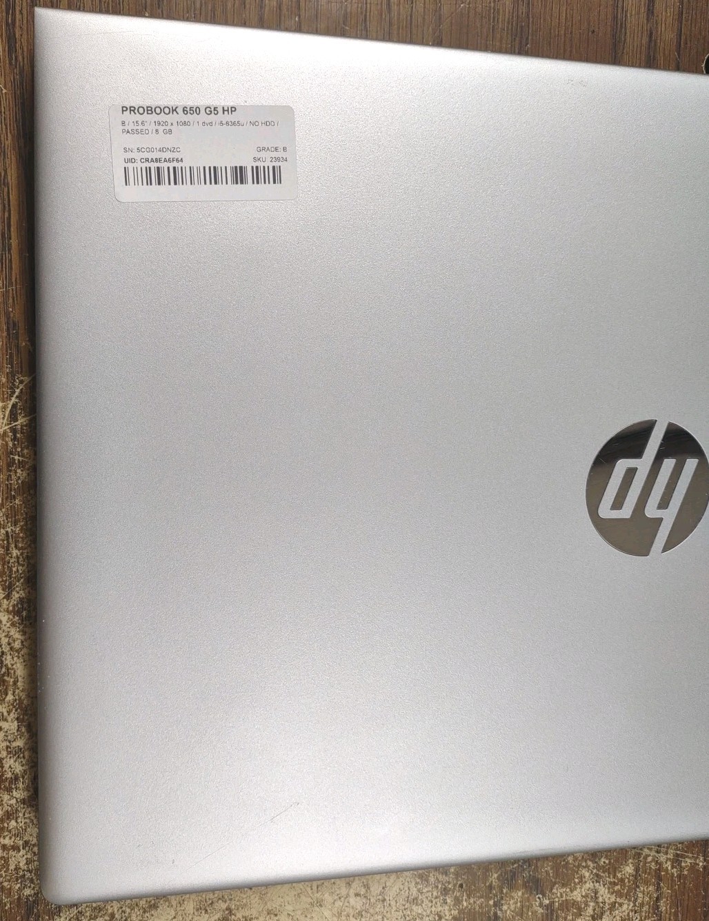 HP ProBook 650 G5 Laptop W/ i5-8365U, 8GB RAM, DVD. NO HDD Or Cords.