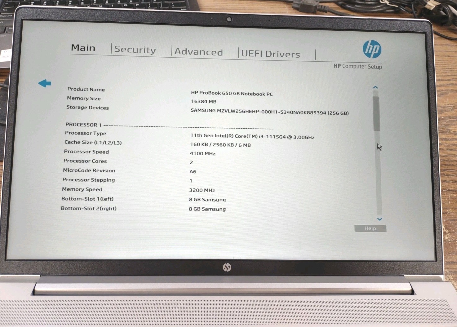 HP ProBook 650 G8 Notebook PC W/ i3-1115G4 3.00GHz, 256GB SSD, 16GB RAM.