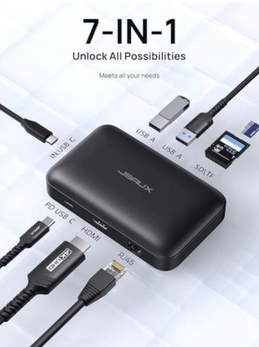 JSAUX OmniCase 7-in-1 USB C Hub Docking Station with Cable Storage 4k HDMI Ether