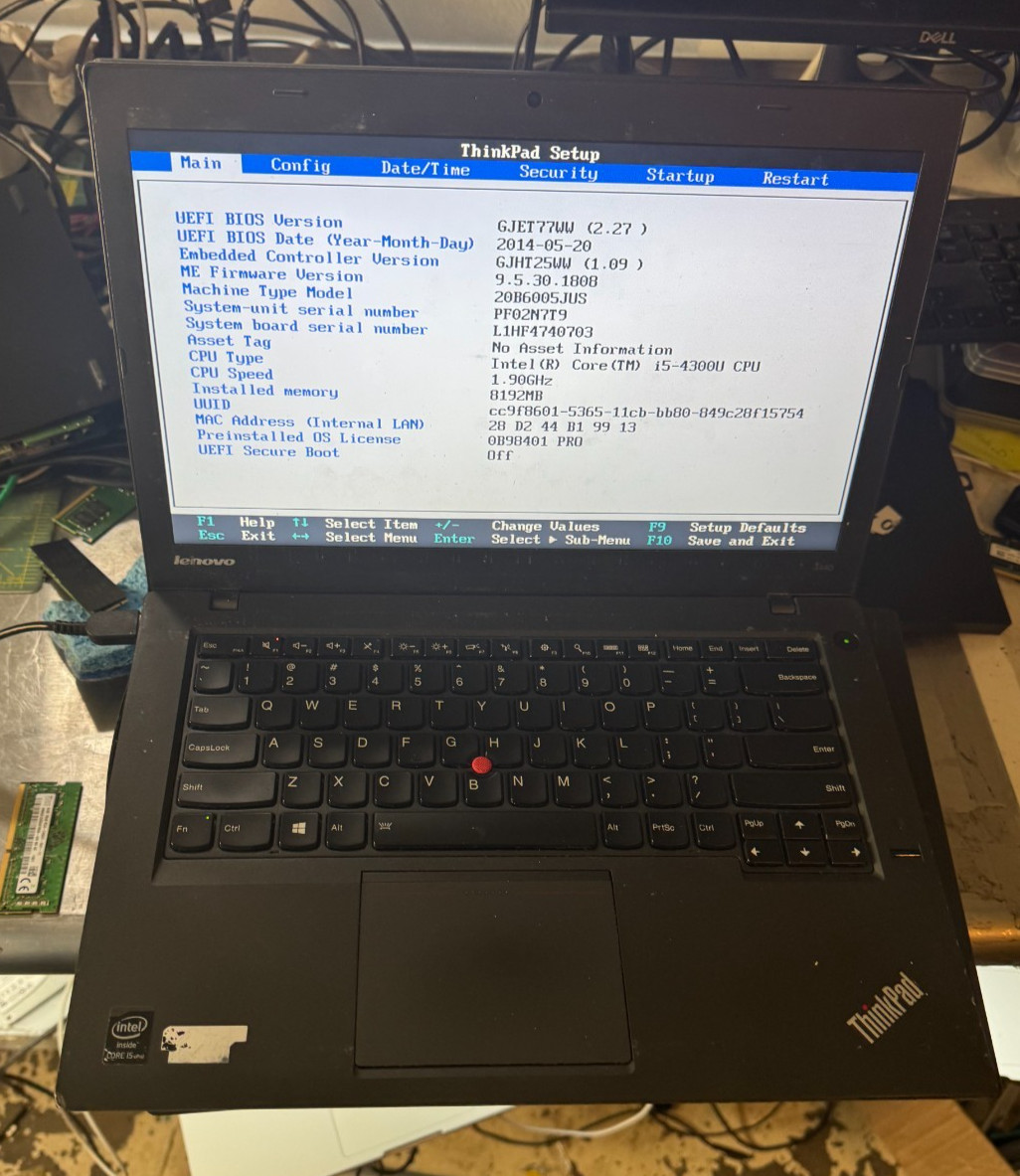 LENOVO THINKPAD T440 Core i5-4300U, 8GB RAM, 14″ Laptop for Repair #4620