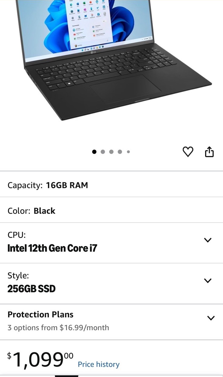LG gram 16Z90Q (2022) 16in WQXGA Touch i7 12th Gen 16GB 256GB SSD W11 Black