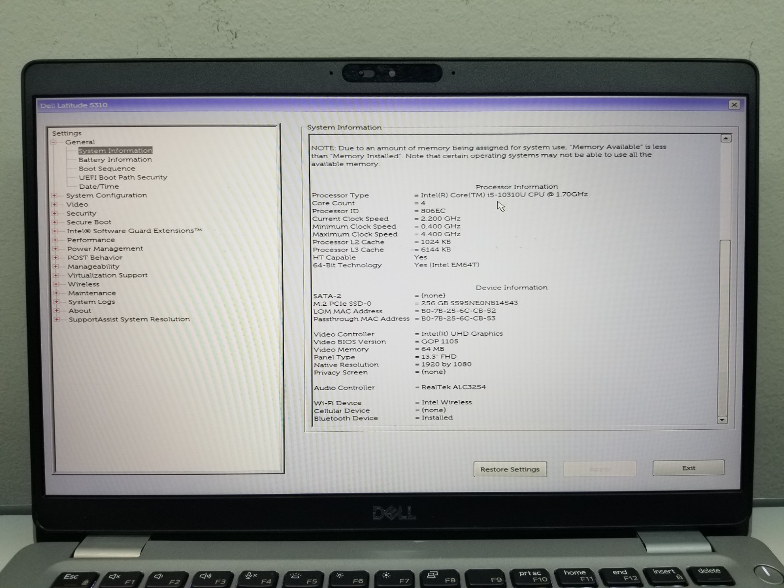 Dell Latitude 5310 13.3″ FHD i5-10310U 1.7GHz 8GB RAM 256GB NVMe Win11Pro NO AC