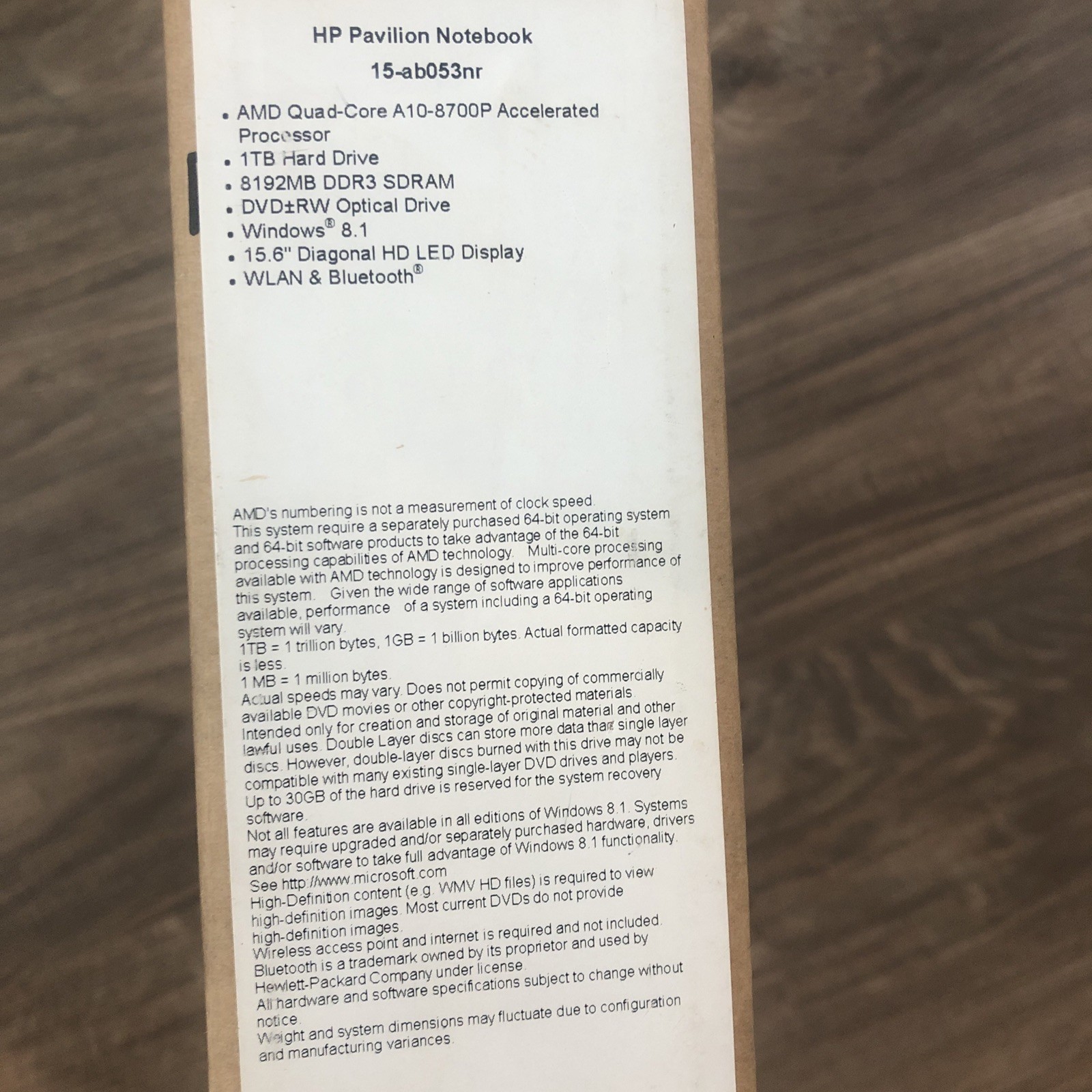 HP PAVILION NOTEBOOK 15-ab053nr