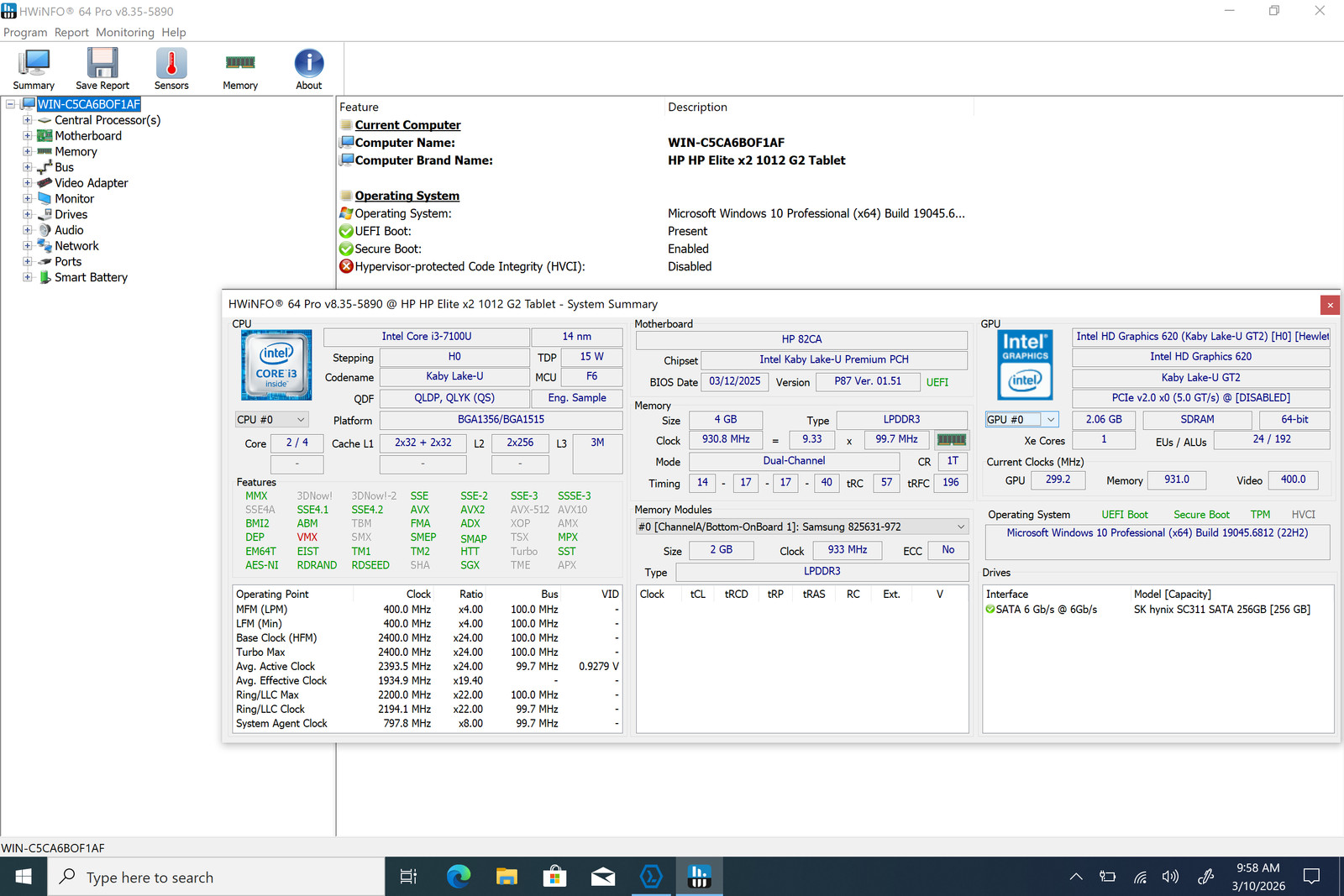 HP Elite x2 1012 G2 2-in-1 12″ 2736 x 1824 Touch I3-7100U 256GB 4GB W10P *READ*
