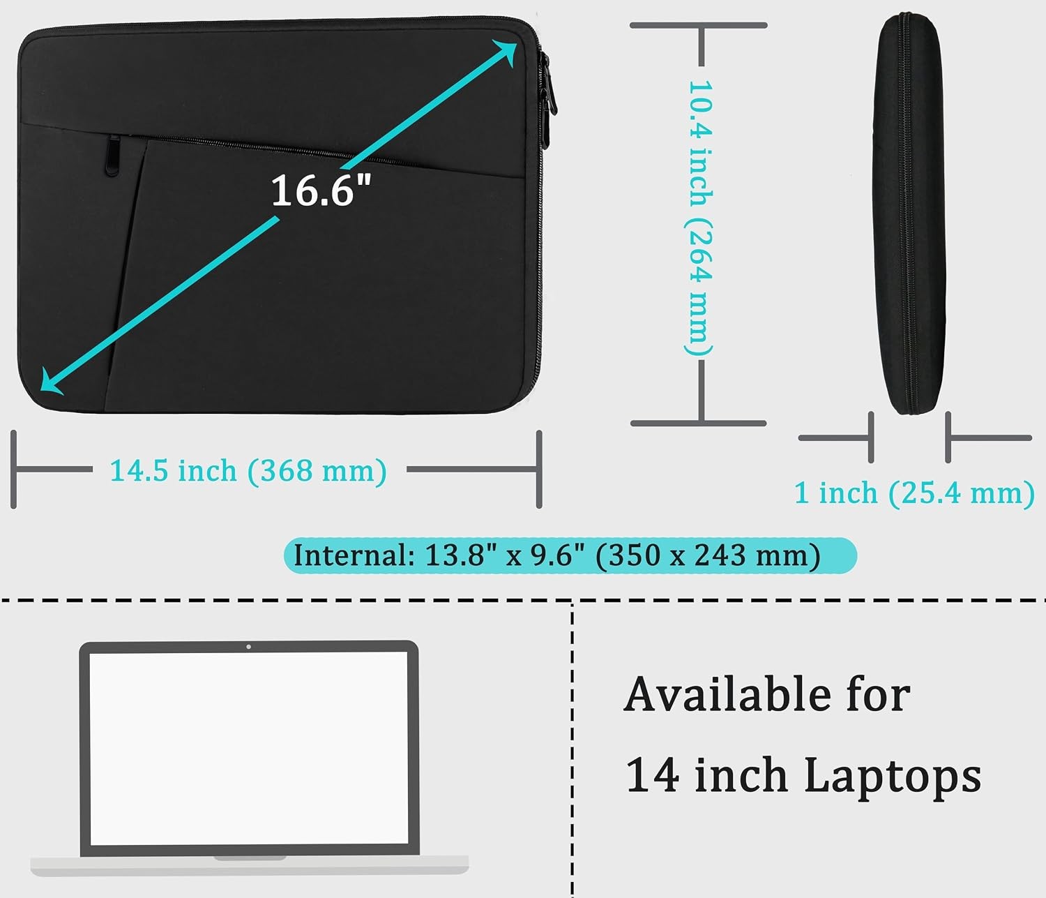 Protective Soft Padded Laptop Sleeve case 14 inch for 14″ MacBook HP Lenovo Dell