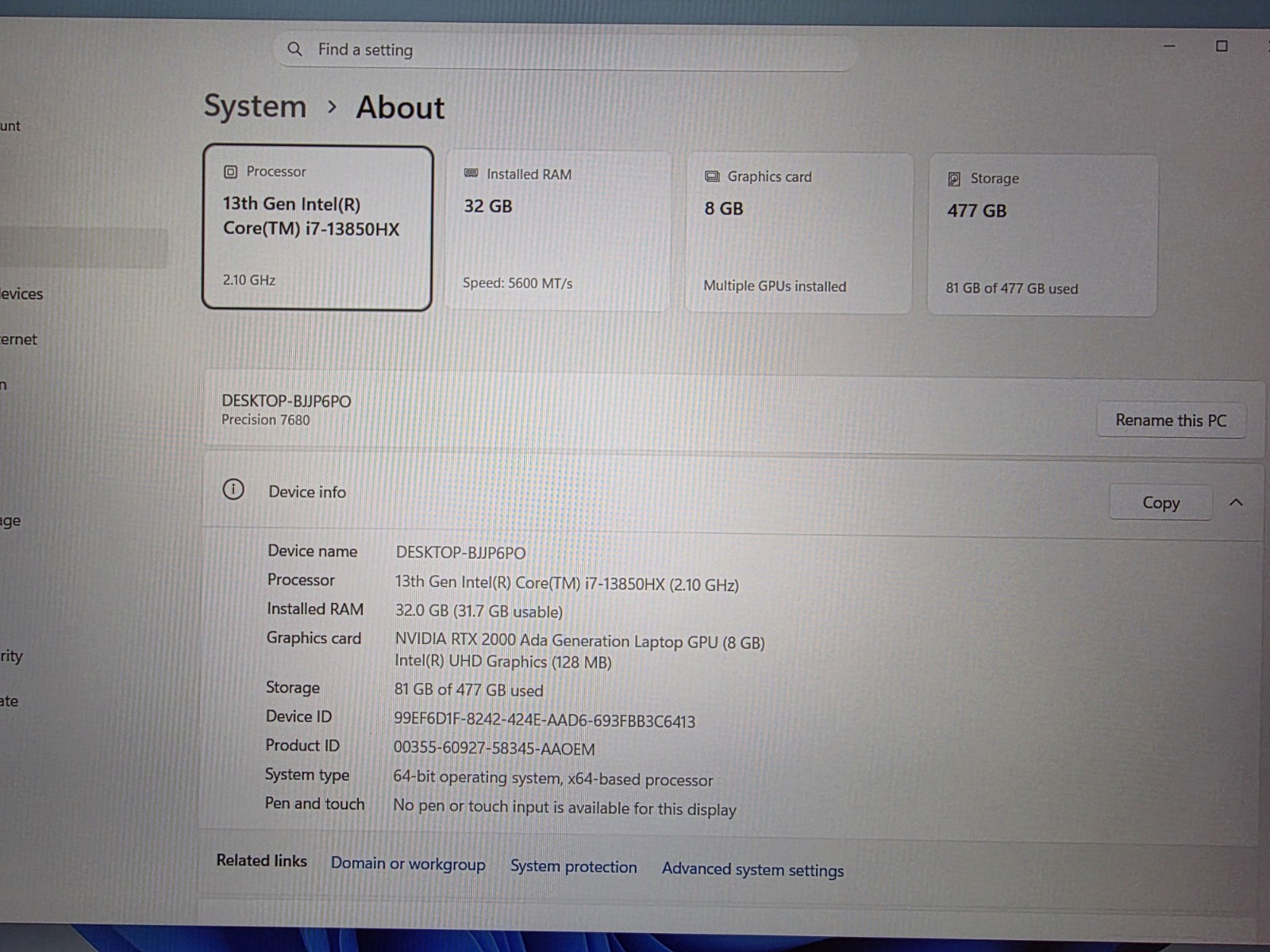 Dell Precision 7680 1200P 16″ i7-13850HX 20cr 32GB 512GB NV RTX 2000-8GB Win 11P