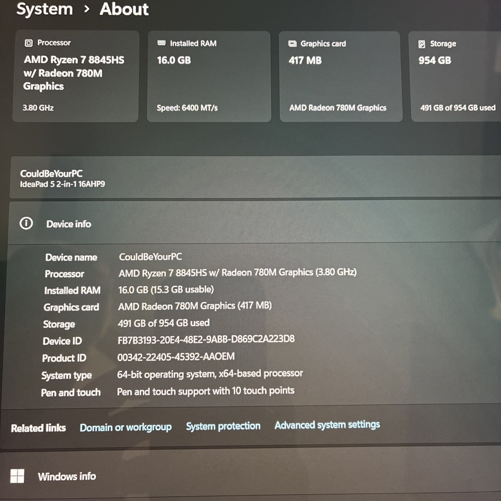 Lenovo IdeaPad 5 2 in 1, 16″ IPS Glass, Ryzen 7 8845HS, Radeon 780M w/case