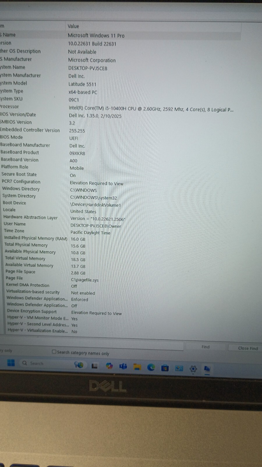 Latitude 5511 (3213) w/charger.i5-10400H.16GB.256GB NVMe.15.6″FHD. W11 Pro