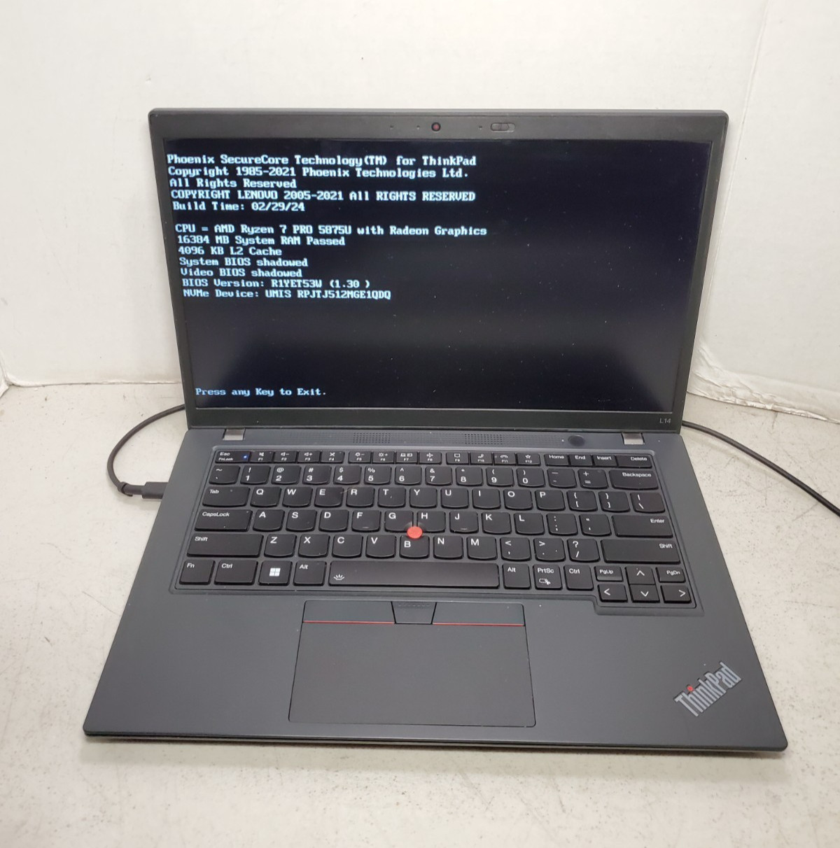 Lenovo ThinkPad L14 Gen 3 AMD Ryzen 7 5875U 16GB RAM No HDD/SSD/OS! BIOS PW #69