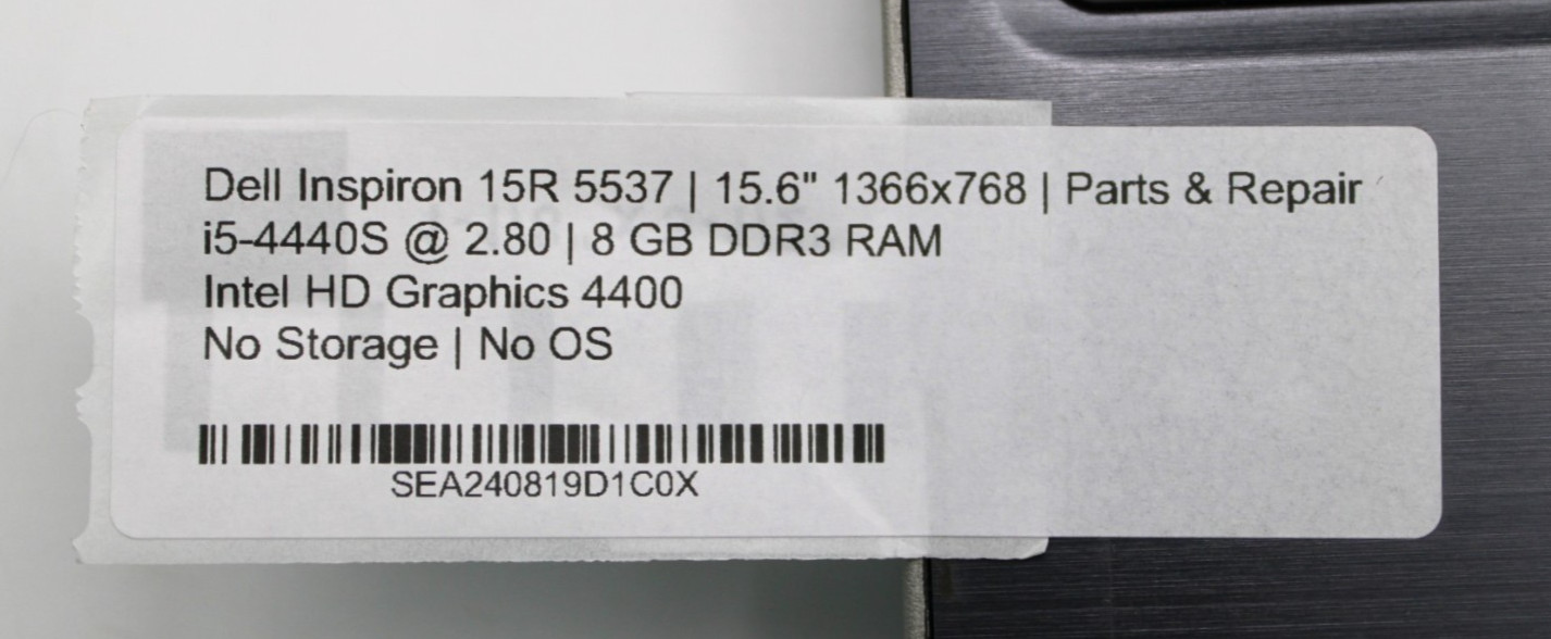 Dell Inspiron 15R 5537 i5-4440S@2.8GHz 8GB DDR3 NO STORAGE/OS *PARTS/REPAIR*READ
