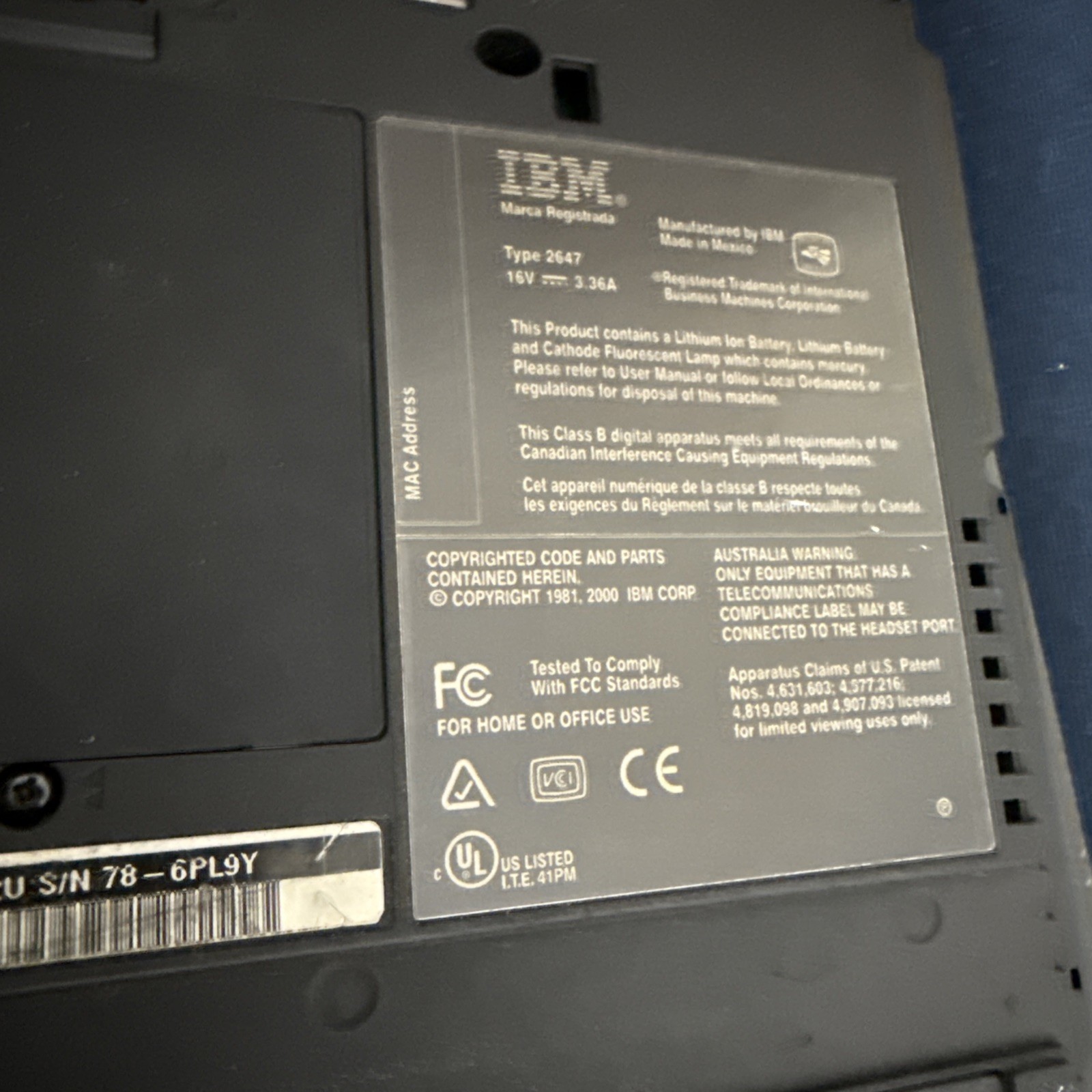 Vintage IBM ThinkPad Type 2647 Pentium III Laptop Windows 98/2000 For Parts