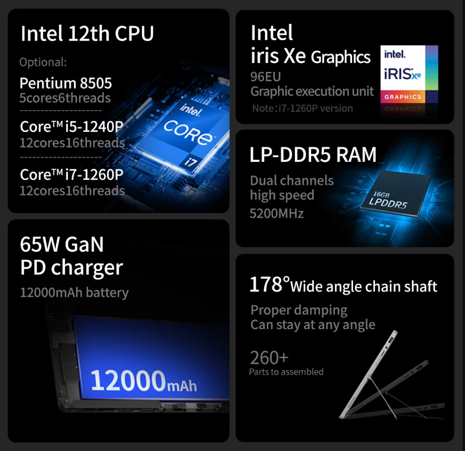 ONE-NETBOOK T1 /i7-1260P/16g/1tb /Dedicated keyboard and pen included
