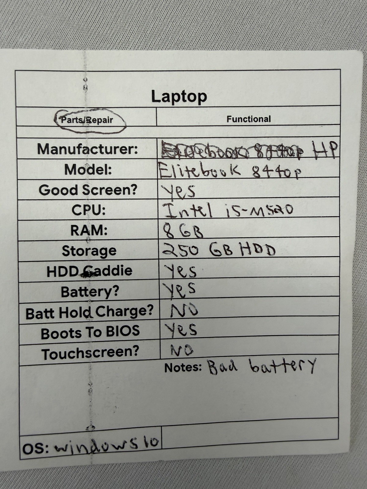 HP Elitebook 8440p Laptop – Good Screen – Intel i5-M520 – RAM 8 GB – Read Des