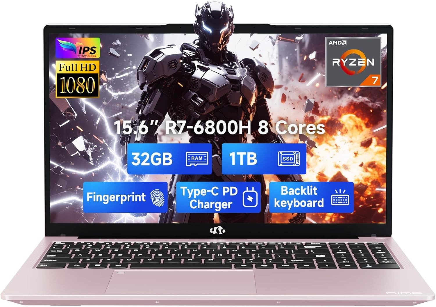 NIMO 15.6″ IPS FHD Gaming Laptop 32GB DDR5 RAM 1TB SSD 8 Cores AMD Ryzen 7 6800H