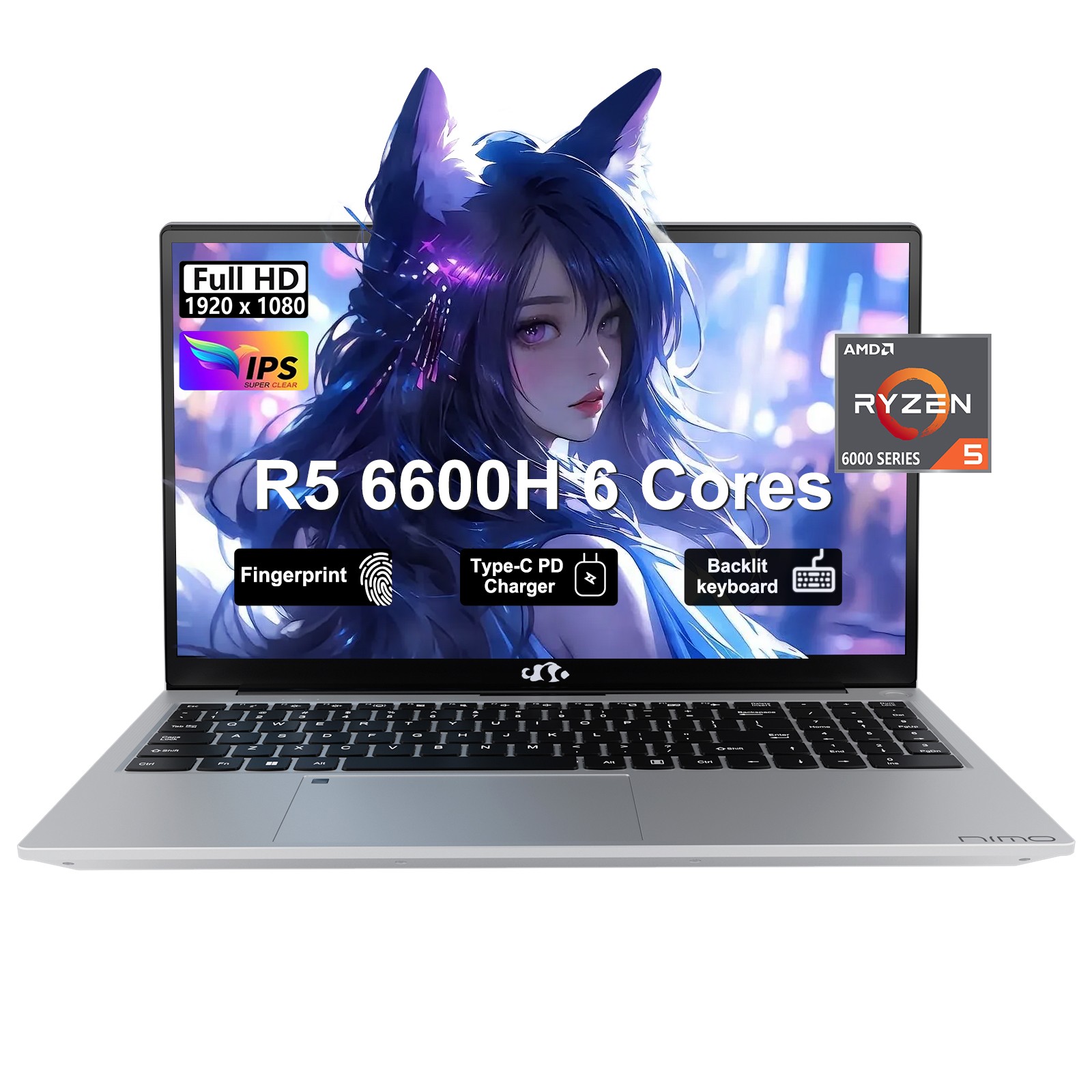 NIMO 15.6″ IPS FHD-Gaming-Laptop, AMD Ryzen 5 6600H 6-Cores 660M GPU 4.5GHz
