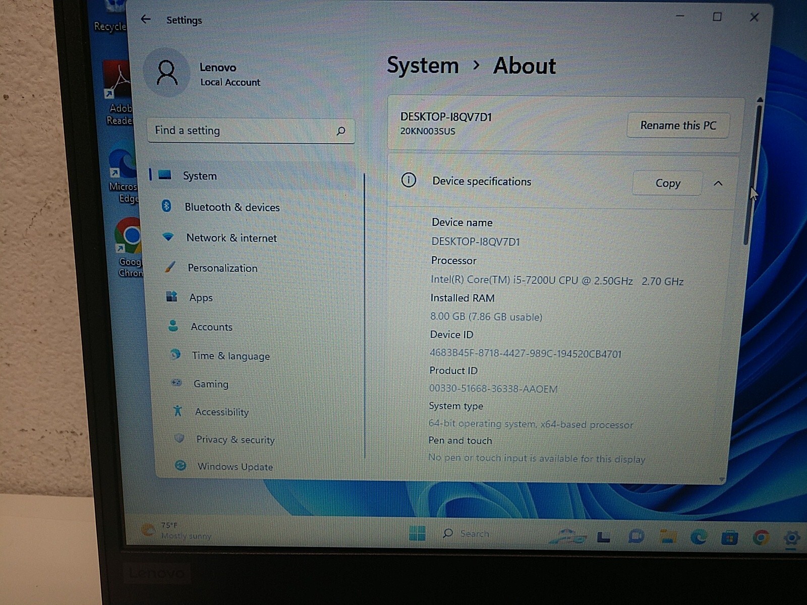 Lenovo ThinkPad E480 14″ Intel Core i5-7200U 2.5GHz 8GB Ram 500GB HD BT Win11Pr0