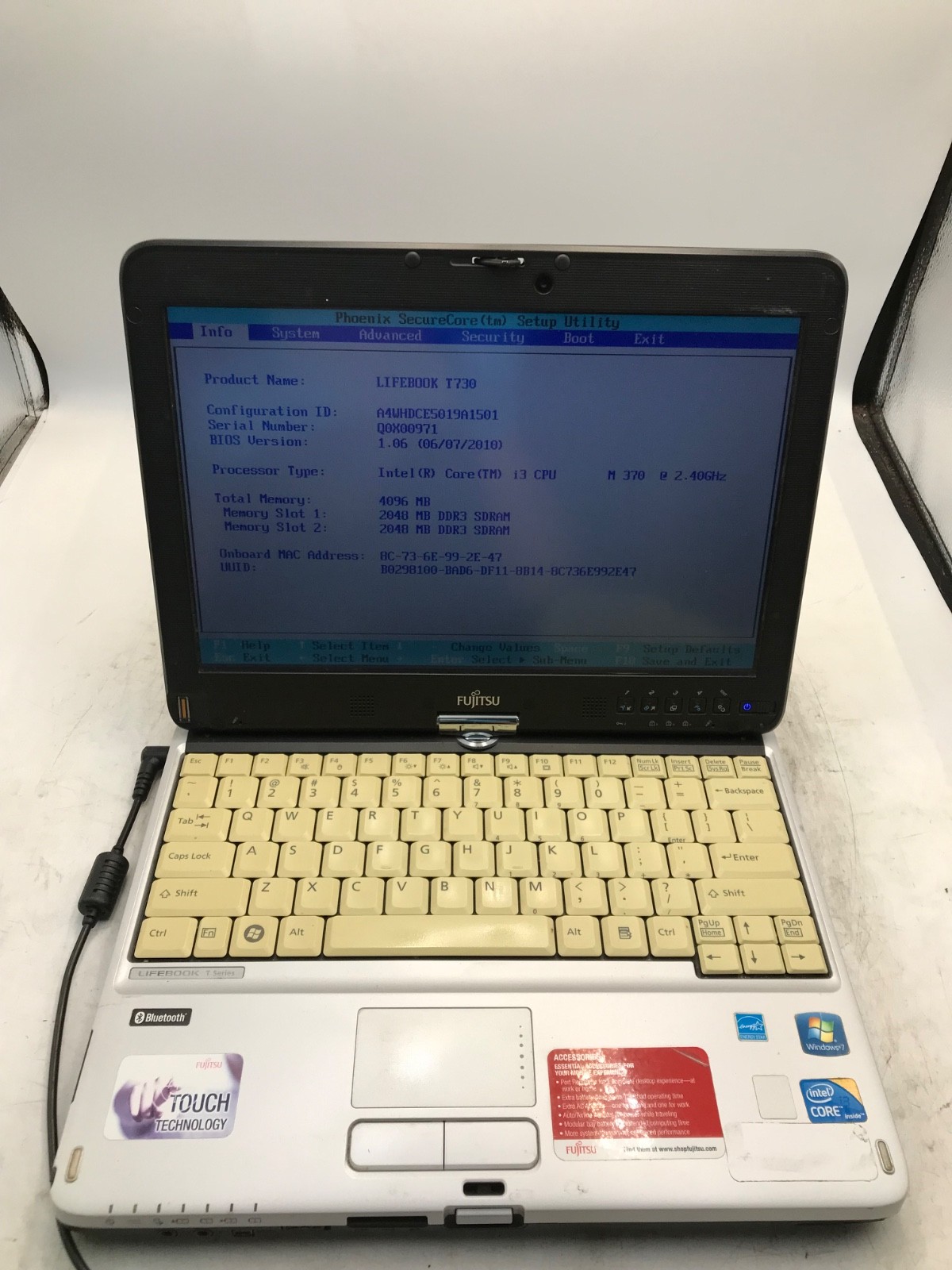Fujitsu LifeBook T730 Intel Core i3-370M 2.4GHz 13″ Laptop 4GBRAM-BOOTS BIOS -MZ