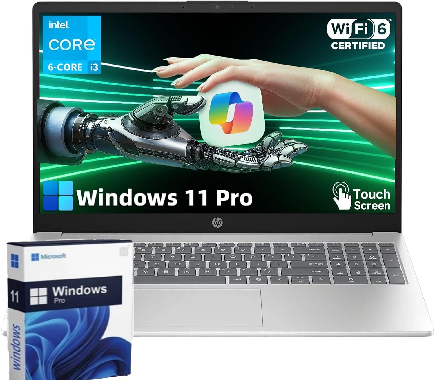 HP 2025 Laptop Win11Pro core i3-1315U 15.6″ HD 16GB RAM 512GB SSD Touch Silver