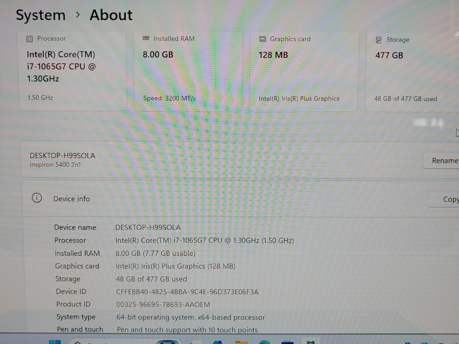 Dell Inspiron 5400 2-in-1 14″ Touch i7-1065G7 8GB 512GB Win11Home *NO A/C* *READ