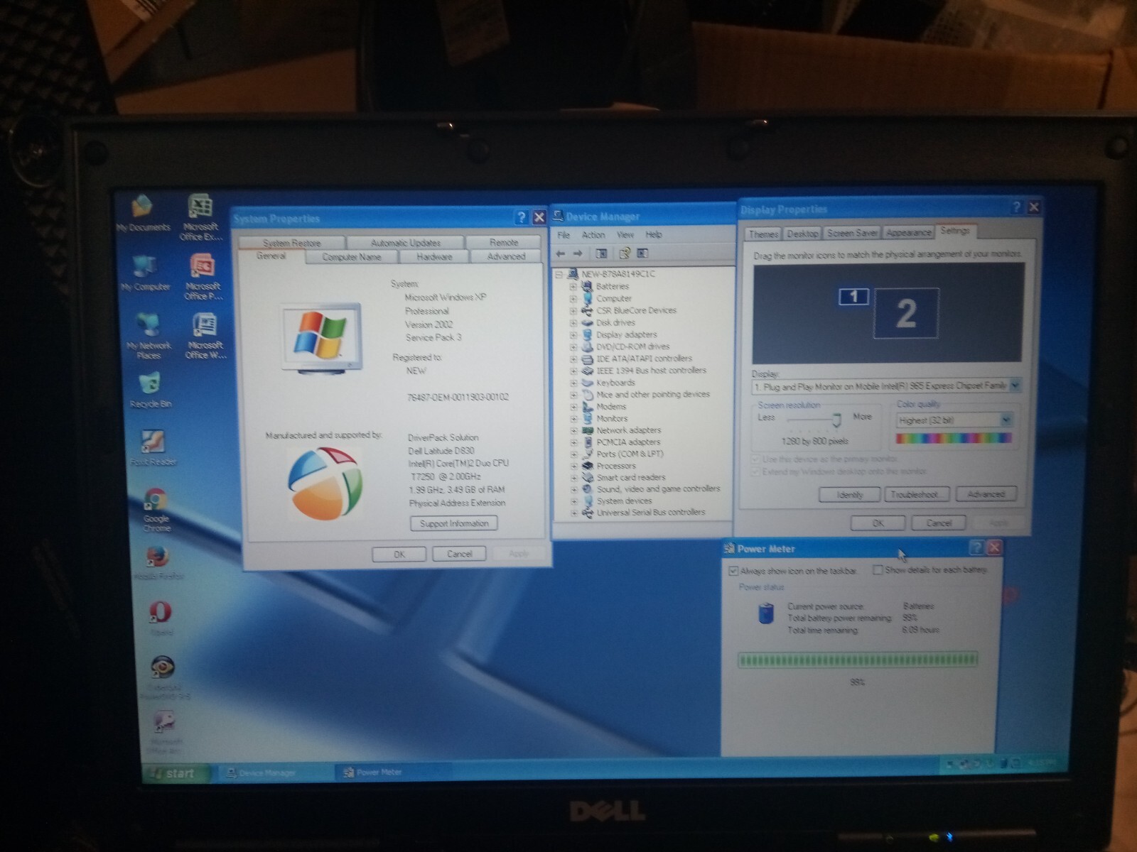 DELL LATITUDE D830 T7250 2.00GHZ 4GBRAM 256GBSSD WINXPSP/3 OFFICE 2007