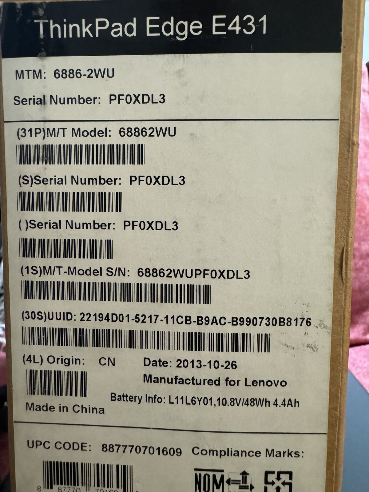 Lenovo THINKPAD EDGE E431 6886-2WU