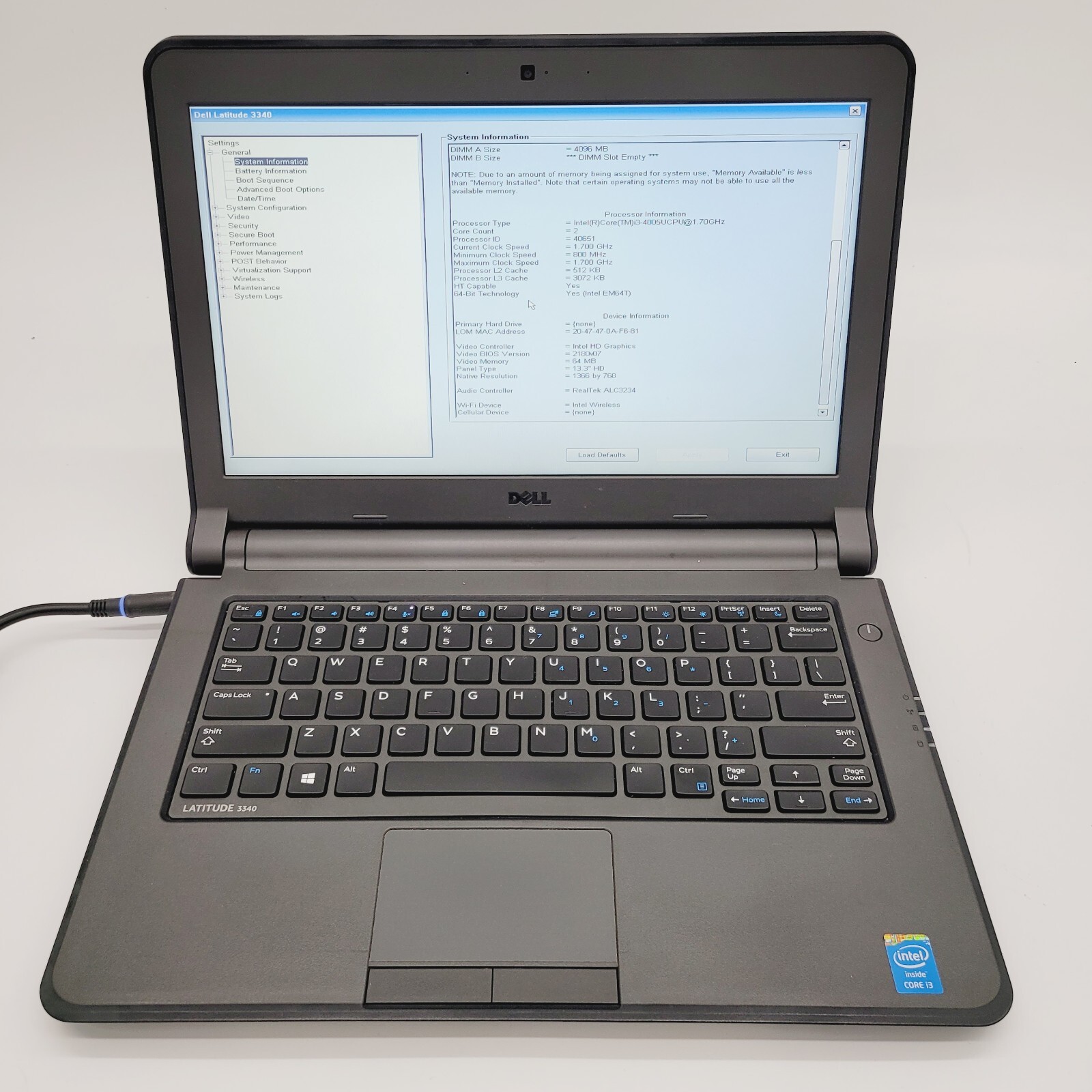 Dell Latitude 3340 Core i3 4005U 1.7GHz 4GB RAM No HDD 13″ – ***Boot to Bios