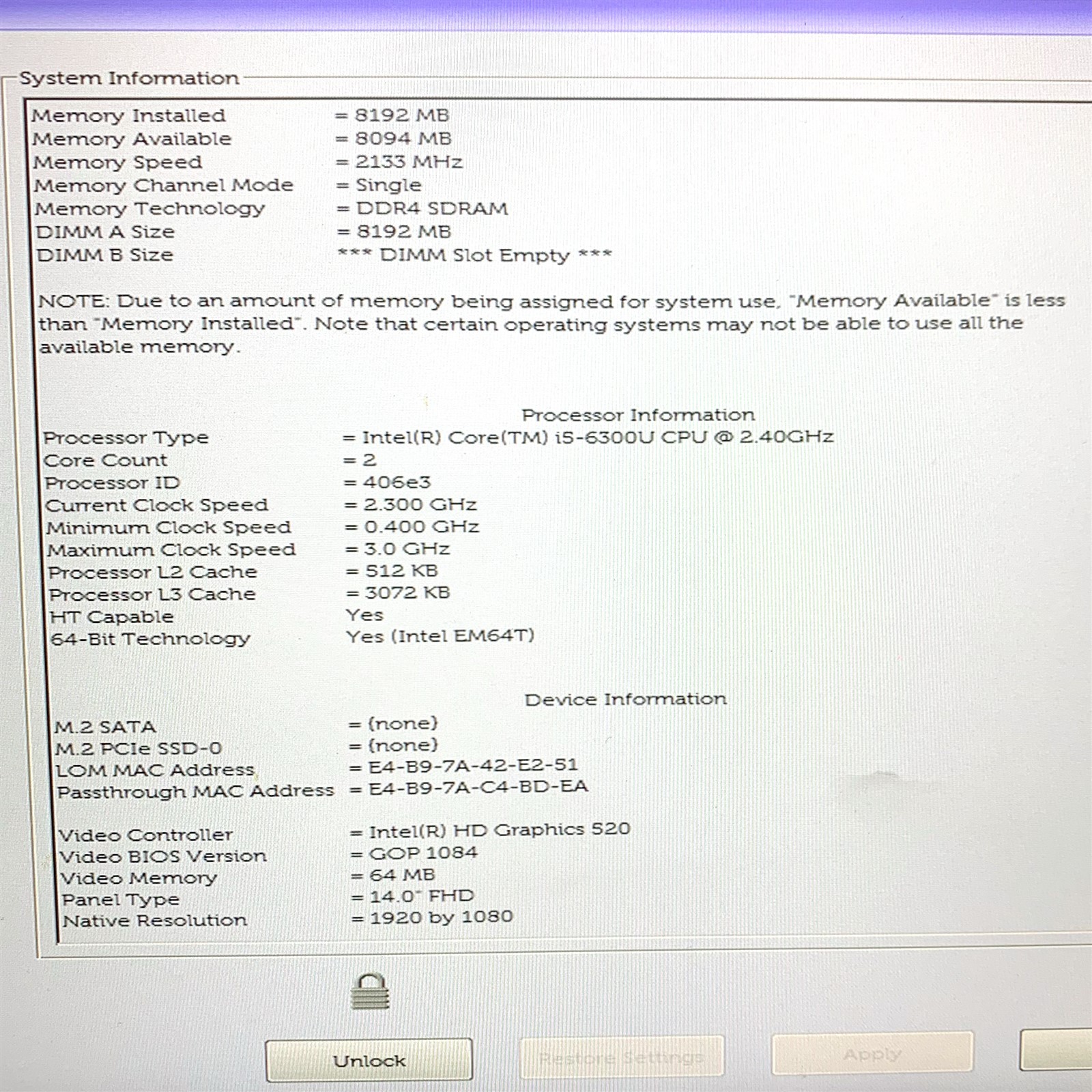Dell Latitude 7480 14″ FHD Intel Core i5-6300U 2.40GHz 8GB No SSD, BIOs Locked
