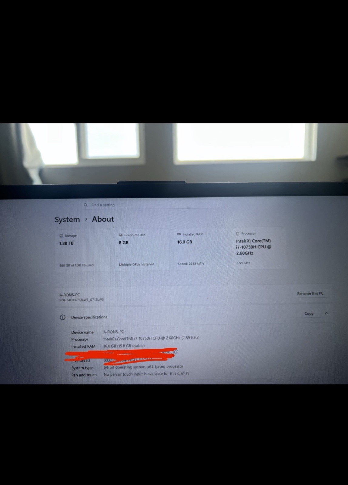 ASUS ROG Strix G712LWS 17″ Laptop i7-10750H 16GB 1.38TB NVIDIA Rtx 2070 Super.