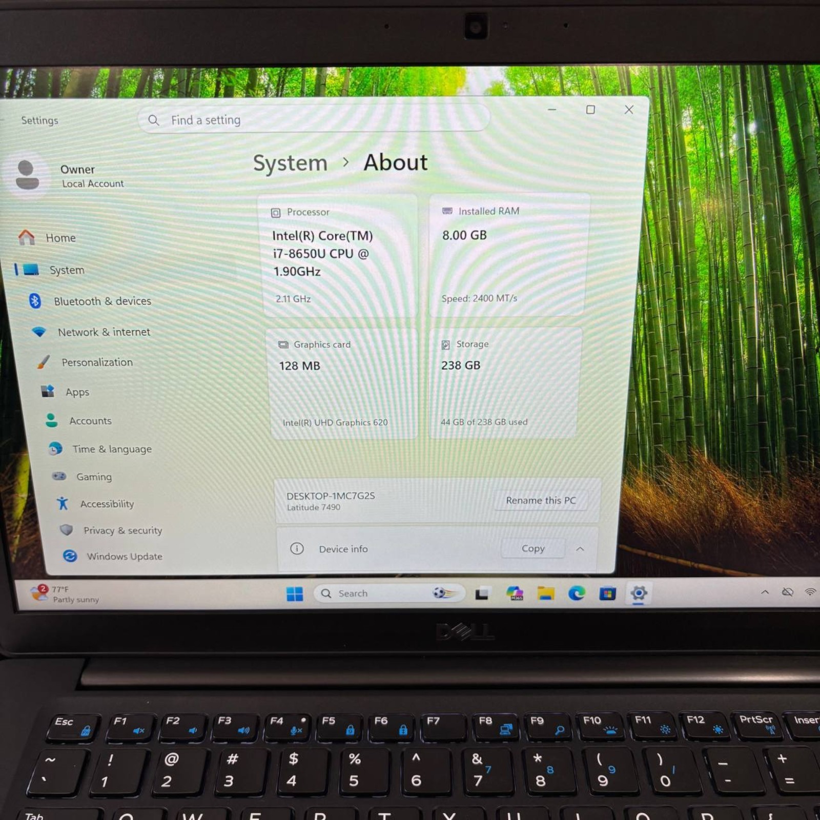 Dell Latitude 7490 Intel I7-8650U 1.9GHz, 8GB Ram, 256GB NVMe, New Battery #80
