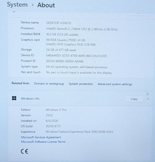 Dell Precision 7530 15.6″ Intel Xeon E-2186M 2.90GHz 16GB 512GB SSD W11P 1YB82X2