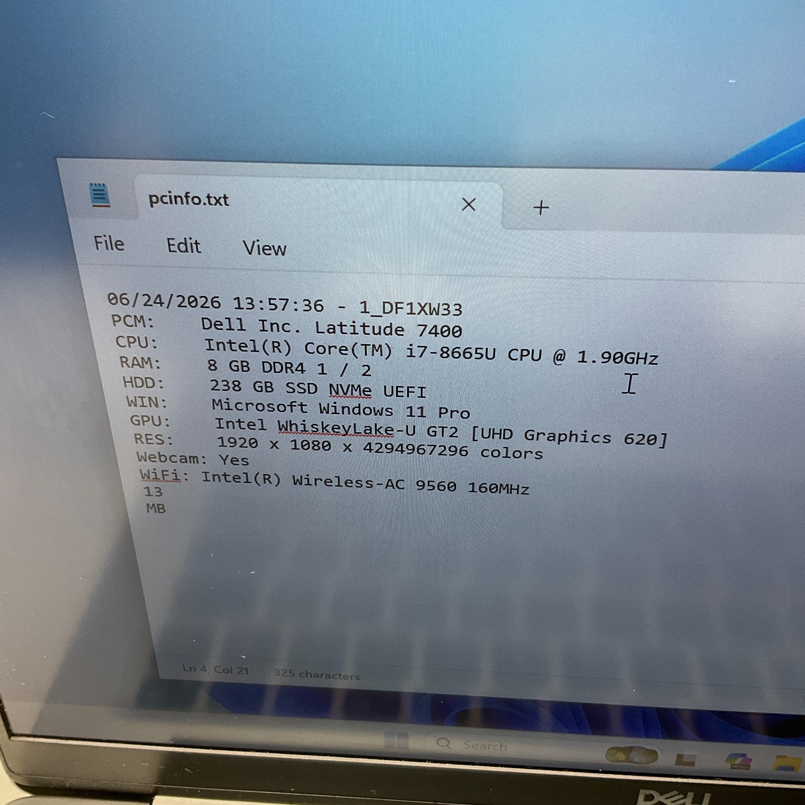 Dell Latitude 7400 14″ Core i7-8665U 1.9GHz 8GB RAM 256GB SSD Windows 11 Pro