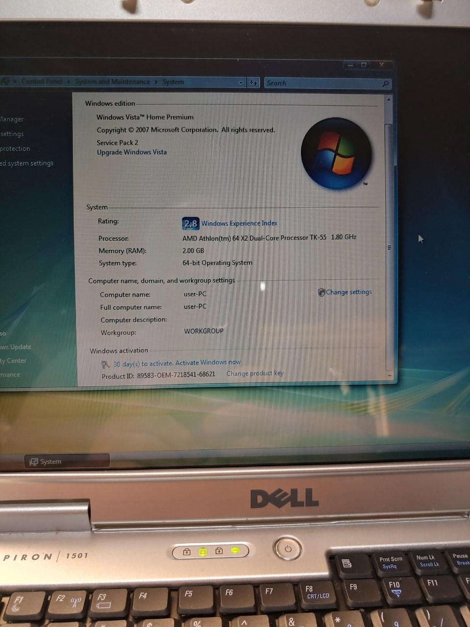 Dell Inspiron E1501 Laptop AMD 64 X 2 Dual Core Processor TK-55 1.80Ghz 2GB160GB