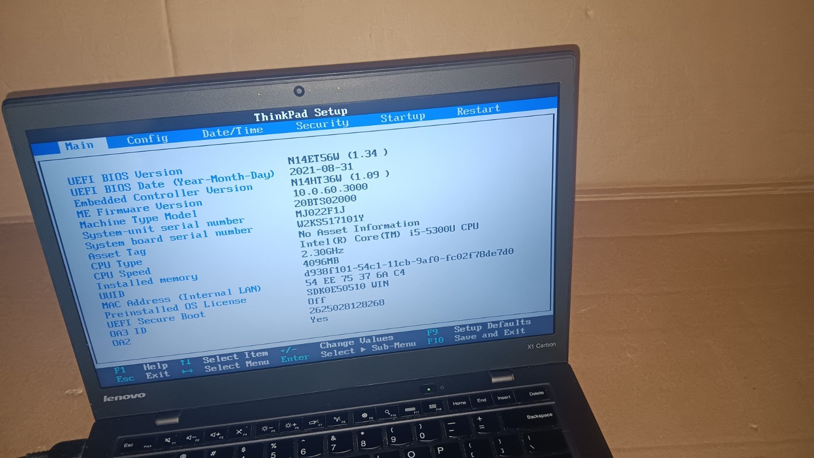 Lenovo ThinkPad X1 Carbon 3rd Gen 14″ Laptop Core i5-5300U @ 2.30 GHz 4 GB Ram