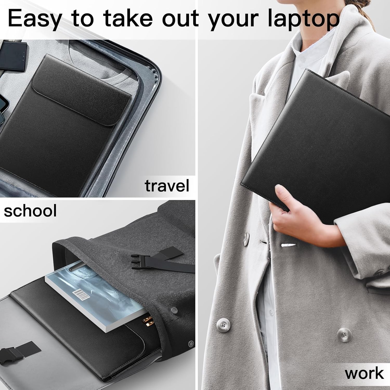 Black PU Leather Laptop Sleeve for MacBook Air 13-Inch & MacBook Pro 13-Inch