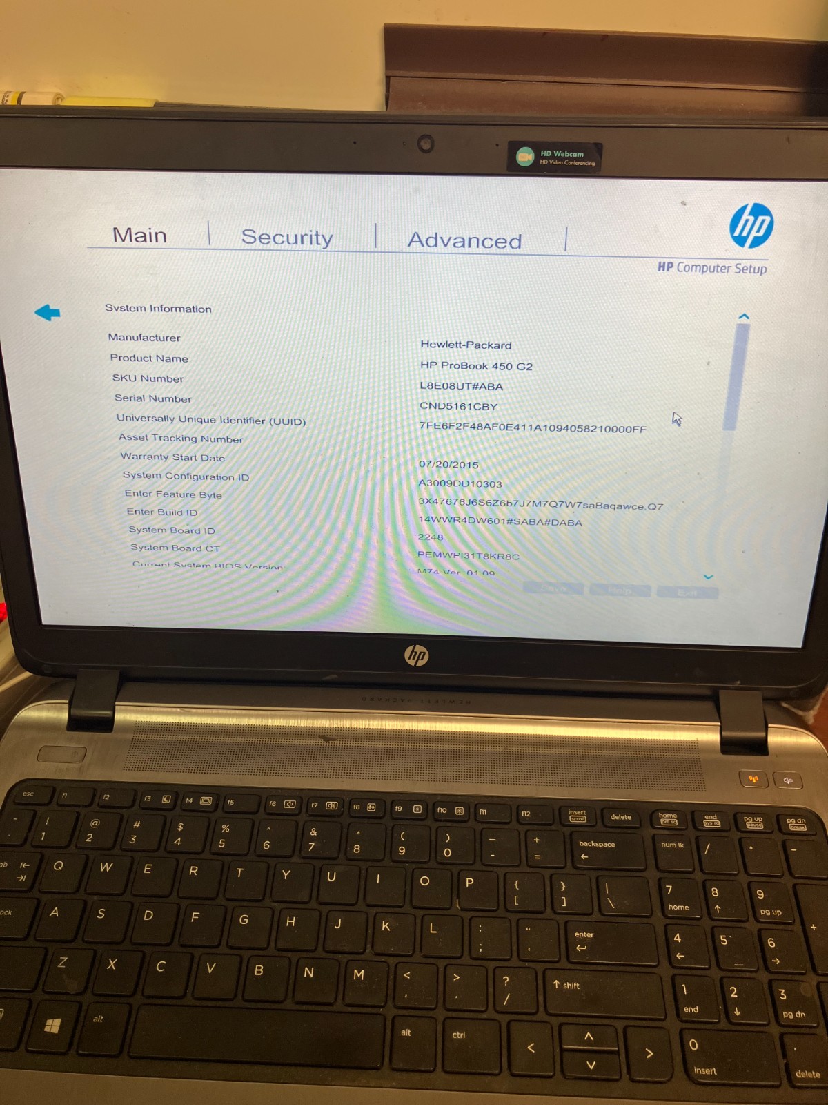 HP ProBook 450 G2 Laptop Intel core i3-4005U @ 1.70 GHz 4GB NO HDD FOR PARTS