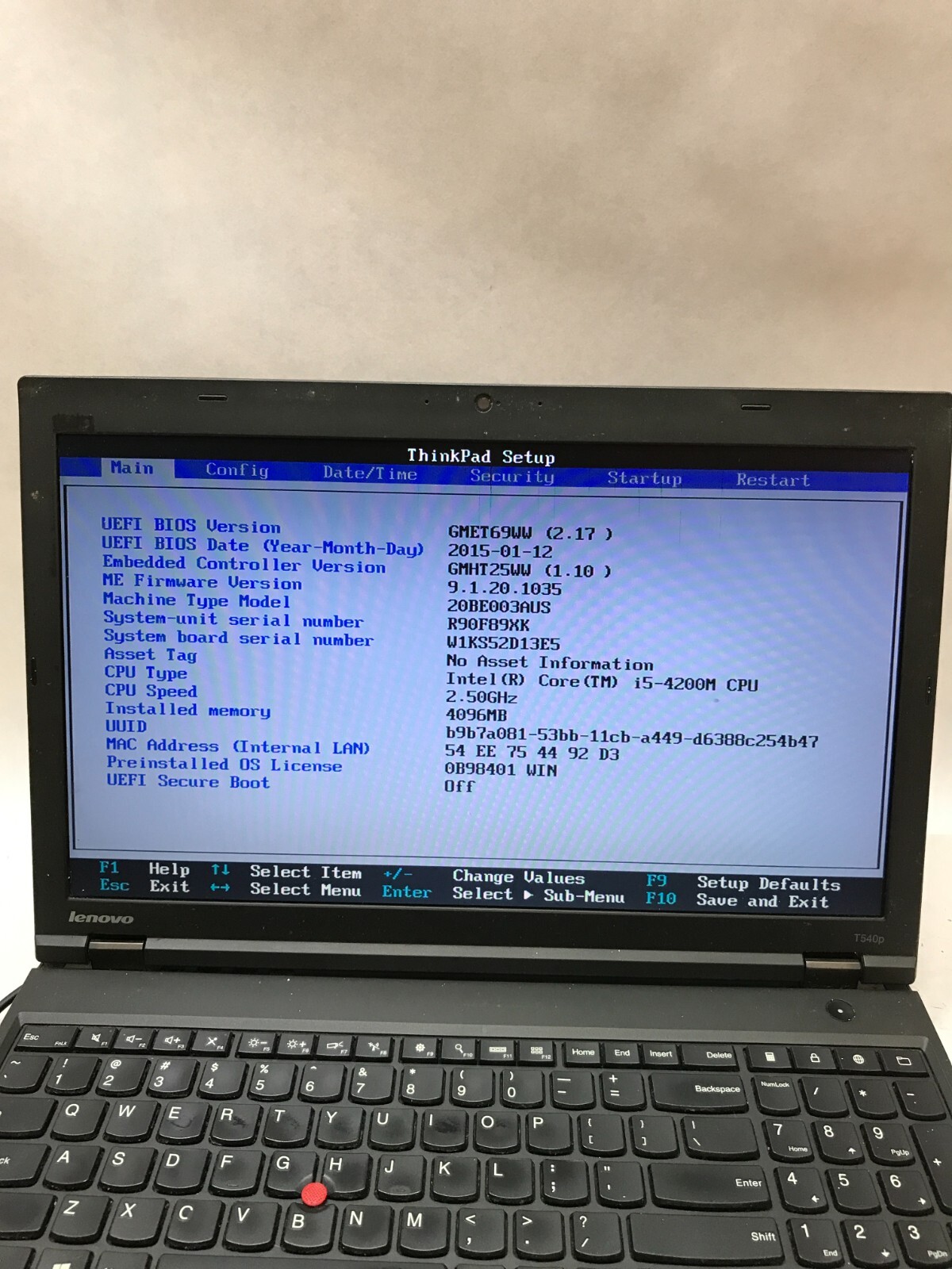 Lenovo ThinkPad T540p 15″ Intel Core i5 4GB RAM NO HDD/OS For Parts BAD LCD – DW