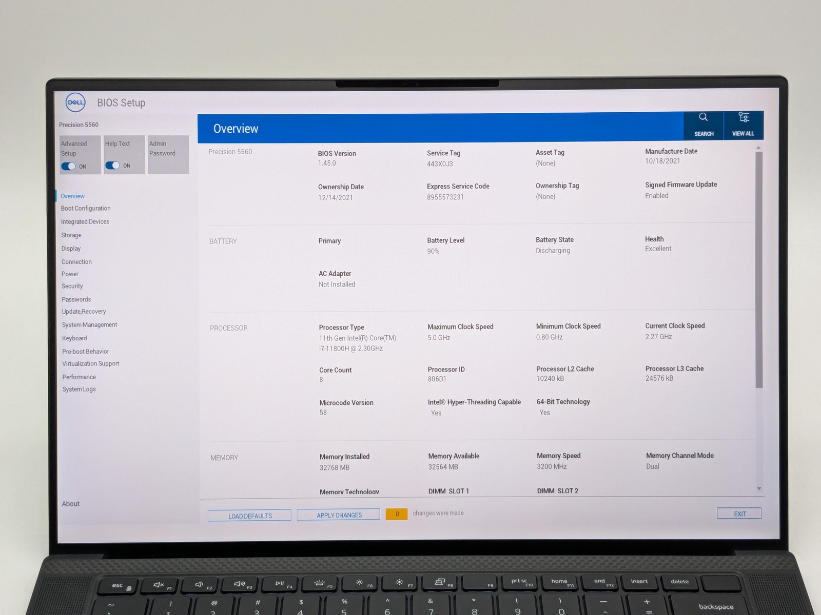 Dell Precision 5560 15.6″ FHD+ I7-11800H 512GB SSD 32GB W11P T1200 IRCam