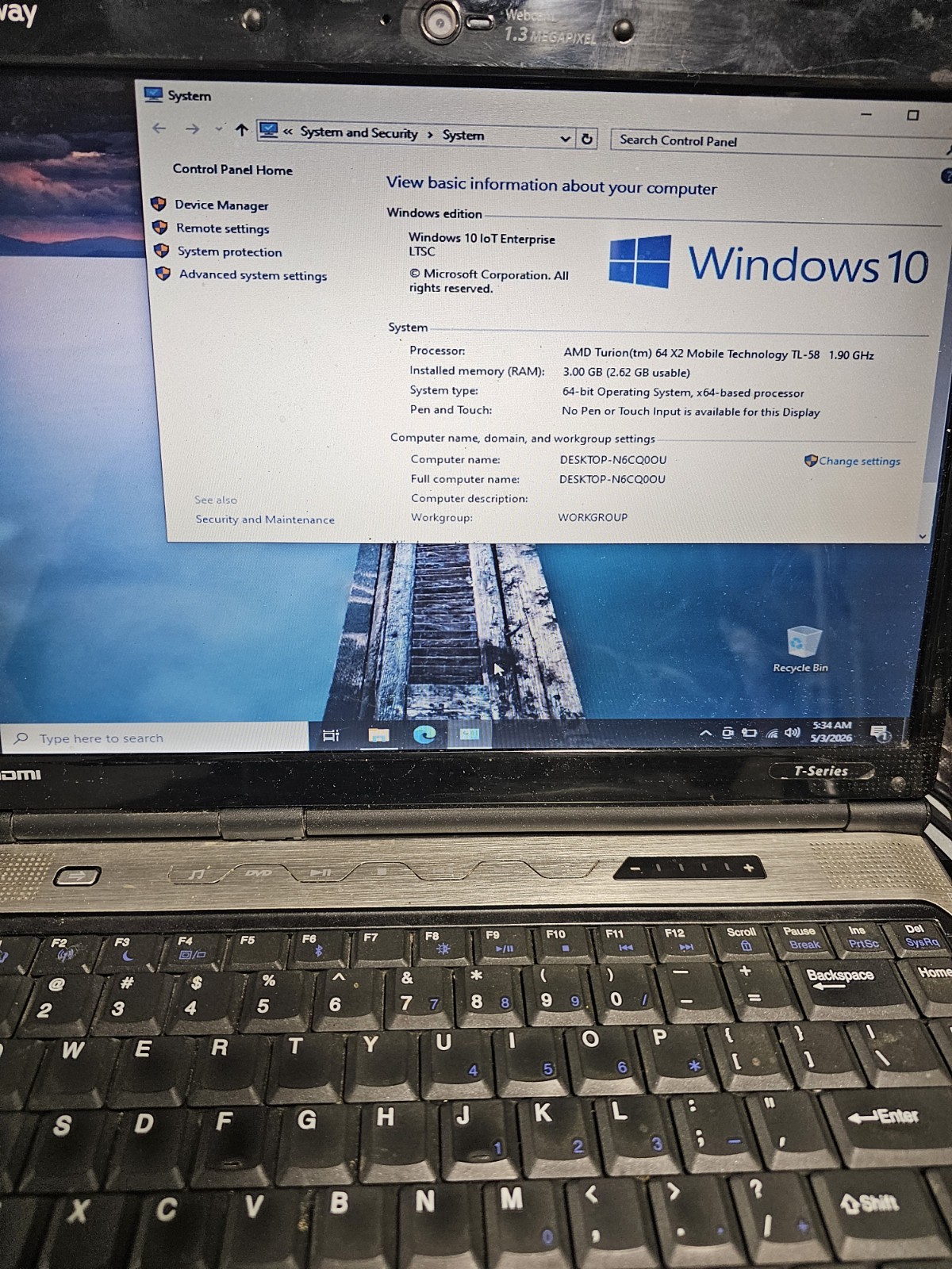 Gateway W350A AMD Laptop Notebook Windows Enterprise