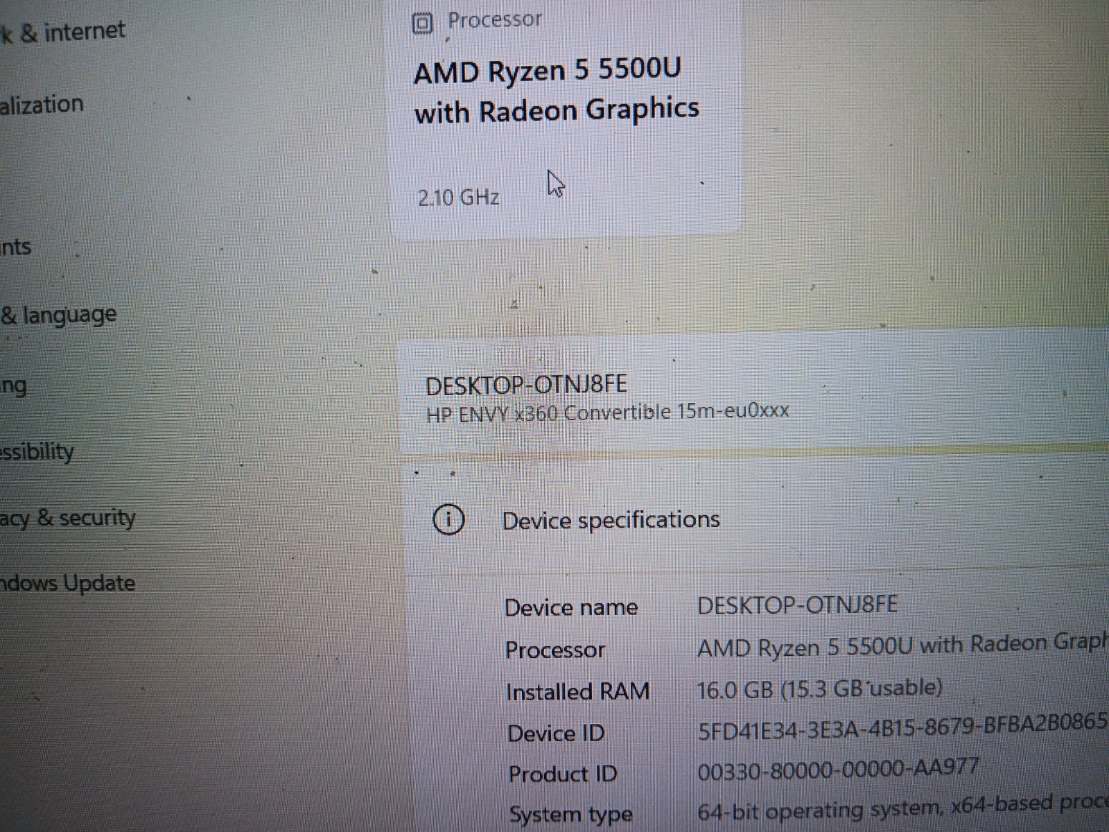 HP Envy x360 Touch 15m-eu0013dx 2-in-1 Ryzen 5 5500U 16GB Ram 512GB Win 11