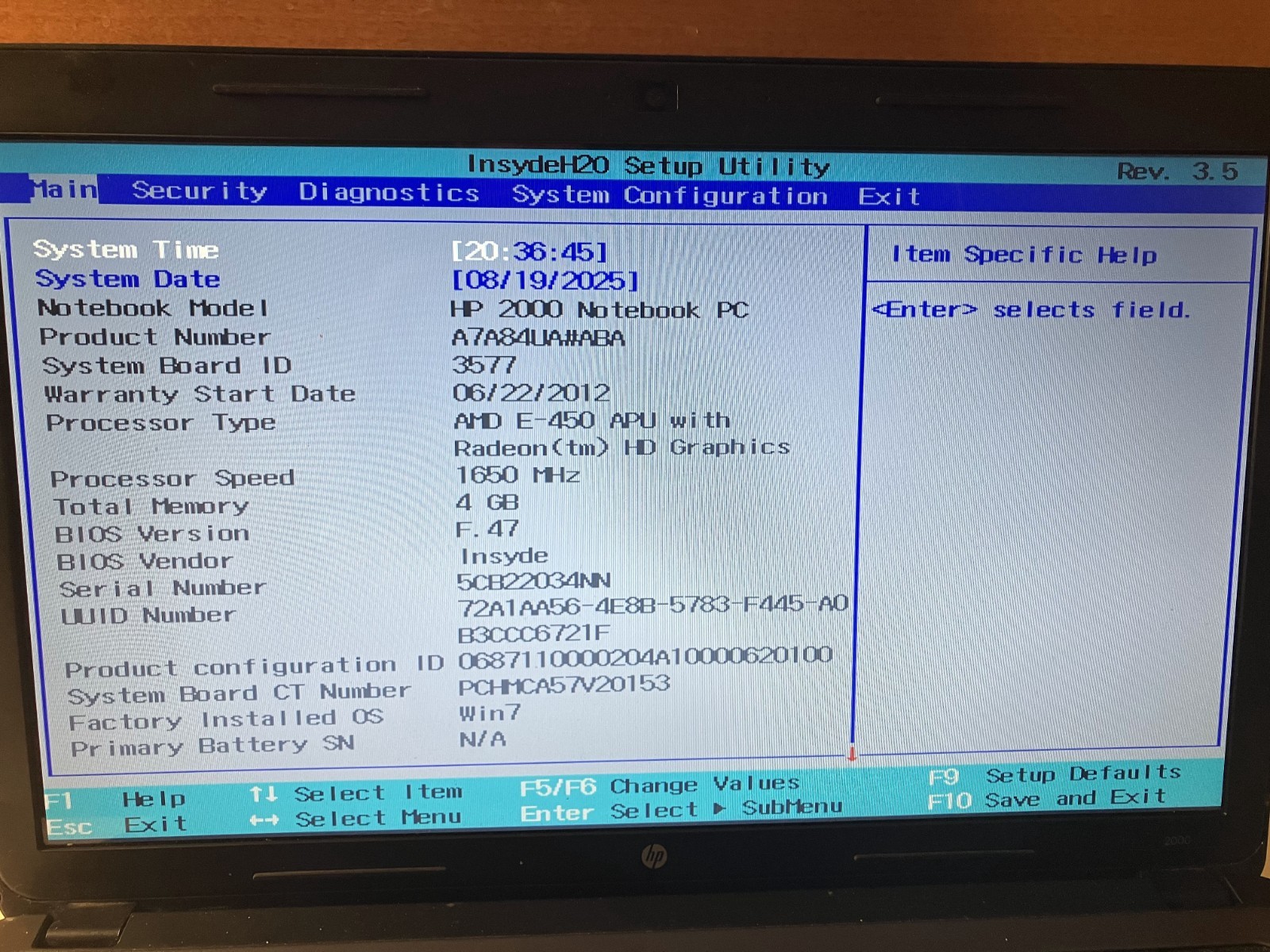 HP 2000 AMD E-450 1.65GHz 1650MHz 4GB Laptop NO HDD NO BATTERY BOOTS PARTS