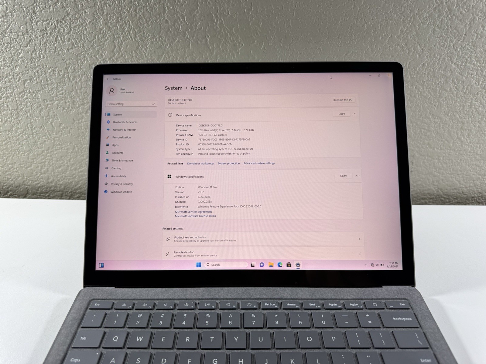 Microsoft Surface Laptop 5 13.5” 1950 Intel Core i7-1265U 16GB RAM 512GB NVME