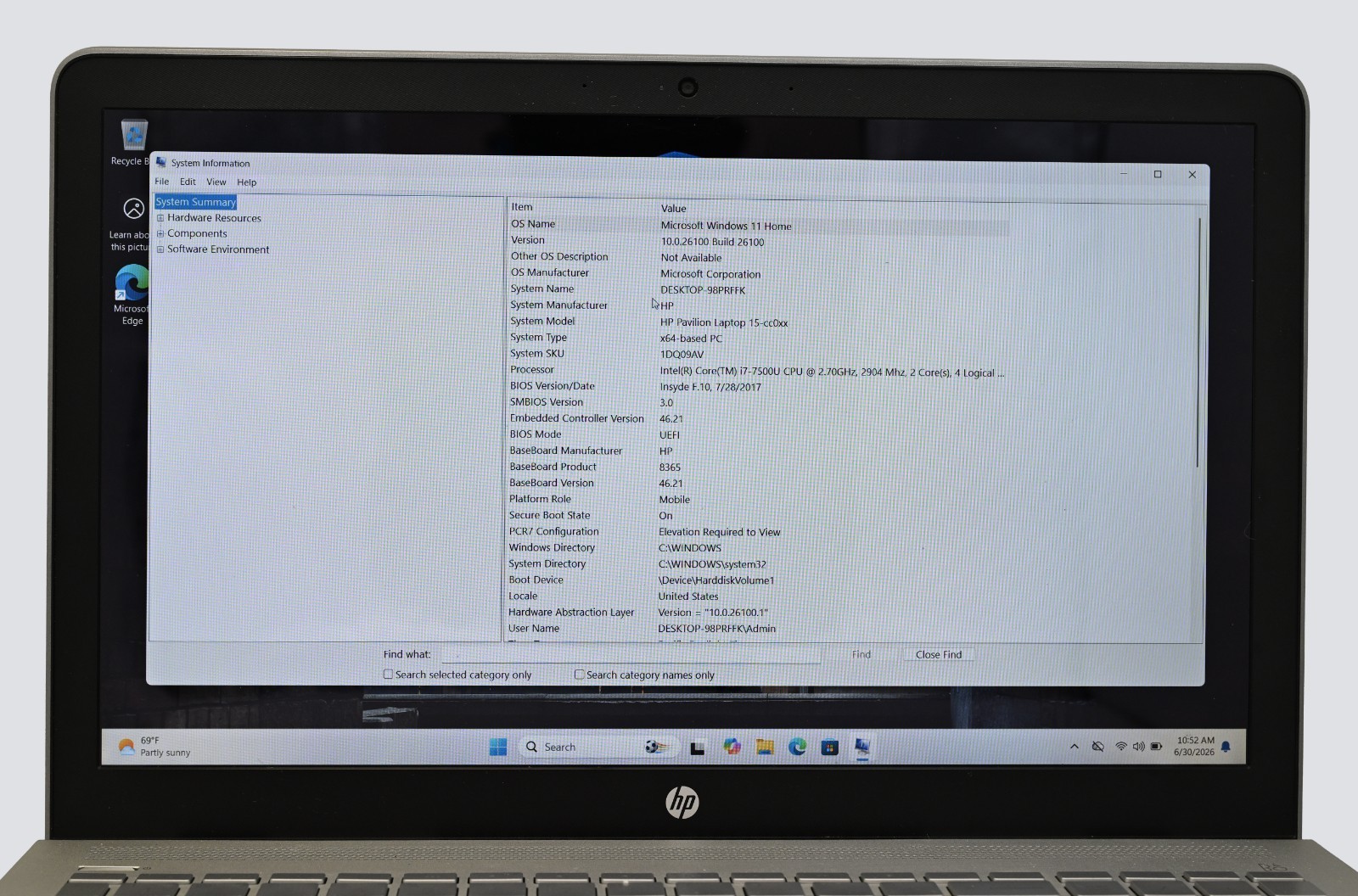 HP Pavillion Laptop 15-cc0xx i7-7500 2.7GHz 12GB RAM 256GB SSD Windows 11 Home