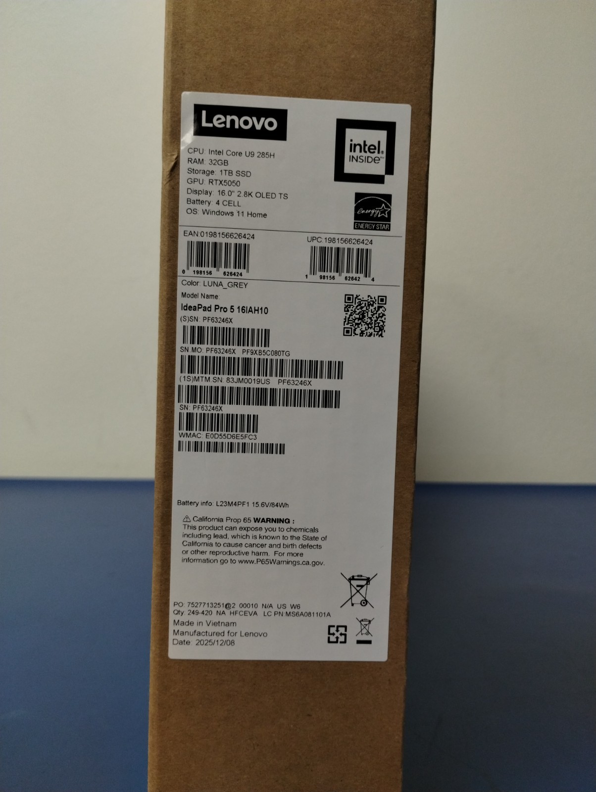Lenovo IdeaPad Pro 5 16IAH10, Intel Core Ultra 9 285H, 32 GB RAM, 1 TB NVMe SSD