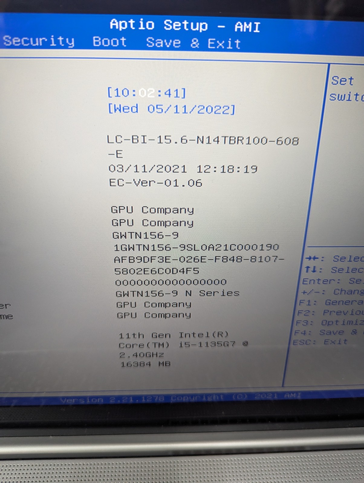 GATEWAY GWTN156-95L (P16031271) i5-1135G7 – 16GB NO SSD/OS/AC