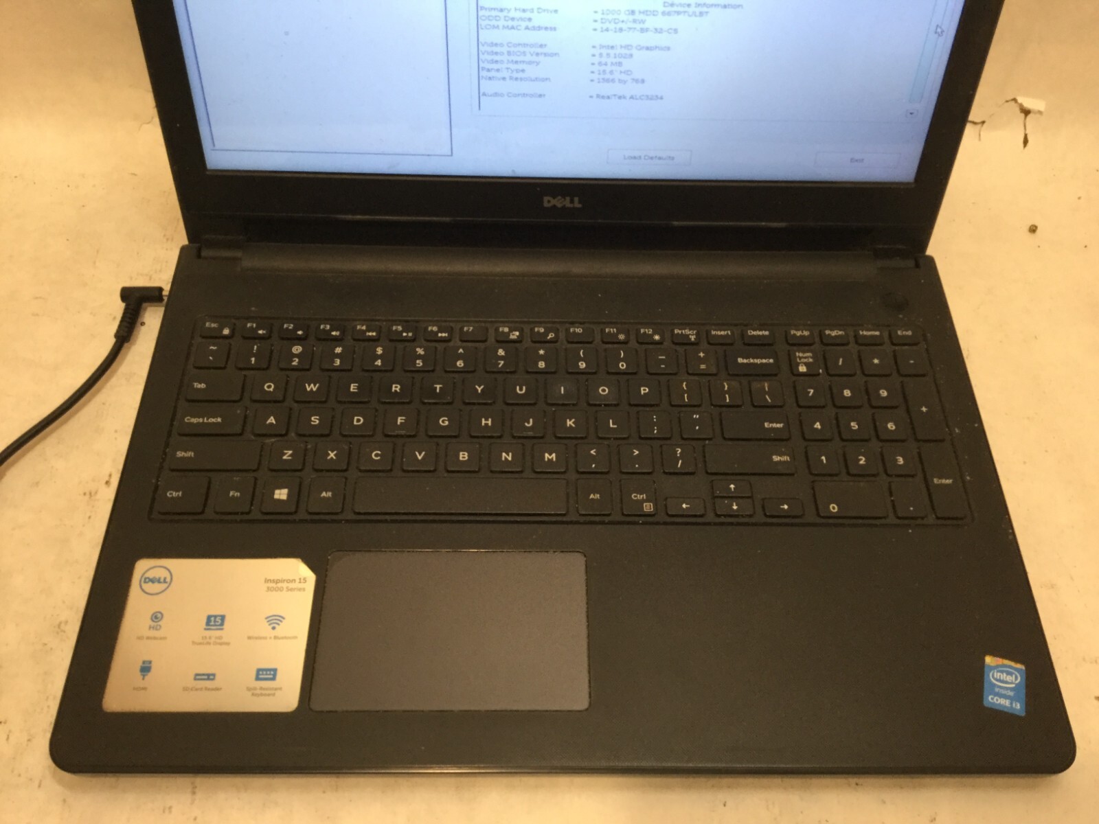 Dell Inspiron 15 3558 / Intel Core i3-5015U @ 2.10GHz / (MISSING PARTS!) -MR