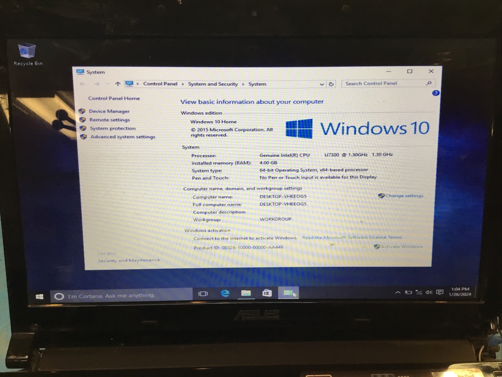 Asus Ul30v Laptop Intel Centrino U7300 @ 1.30GHz, 4GB RAM,500GB HDD, Win 10 – I3
